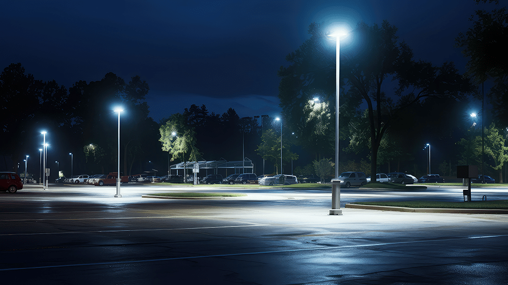 Lighting in an empty parking lot at night